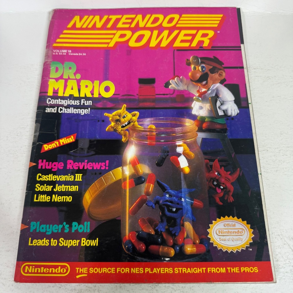 Nintendo Power Magazine Volume 18 Dr. Mario Mega Man III Poster NES 1990